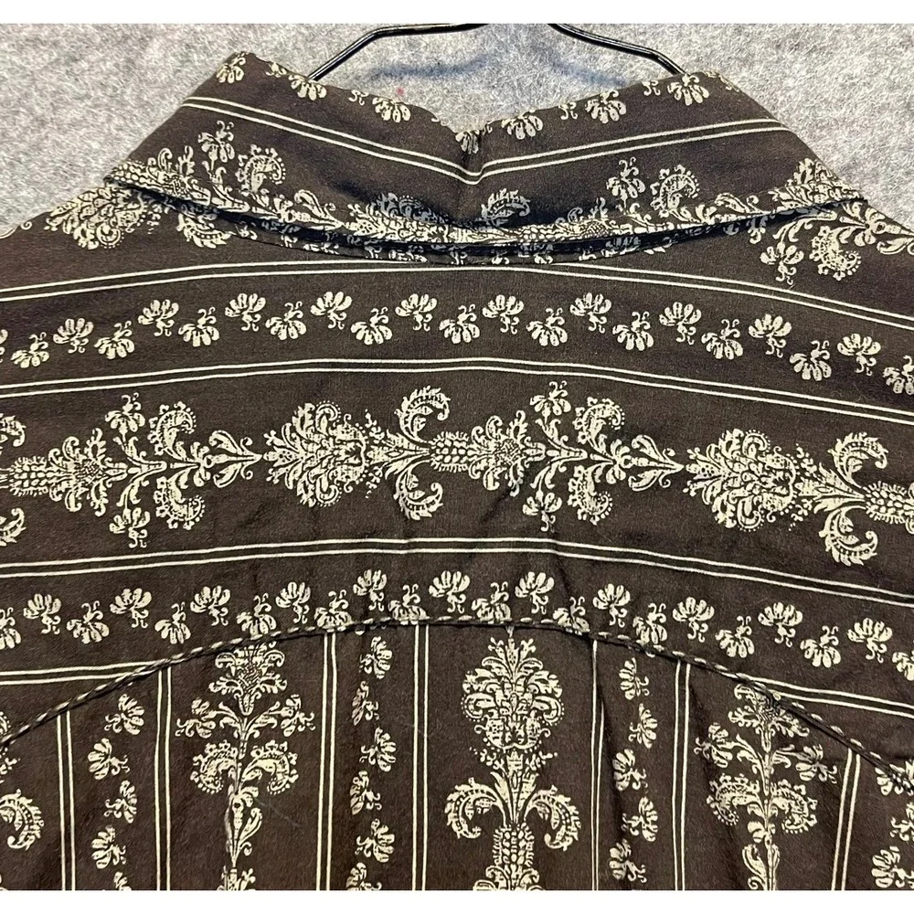 ROPER Western Shirt Men Large Black White Damask Floral Pearl Snap Long Sleeve